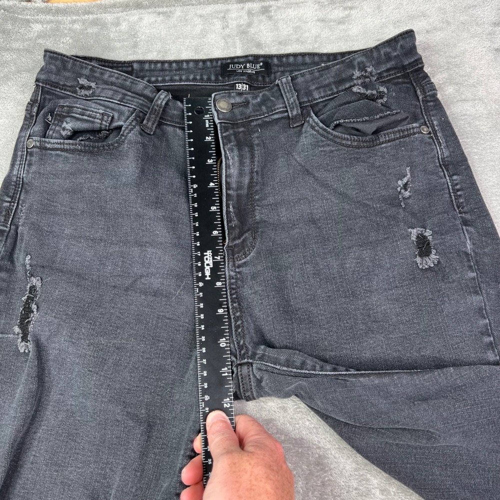 Judy Blue Boyfriend Jeans Womens 13/31 Black Solid Distressed Stretch Denim - Picture 11 of 16